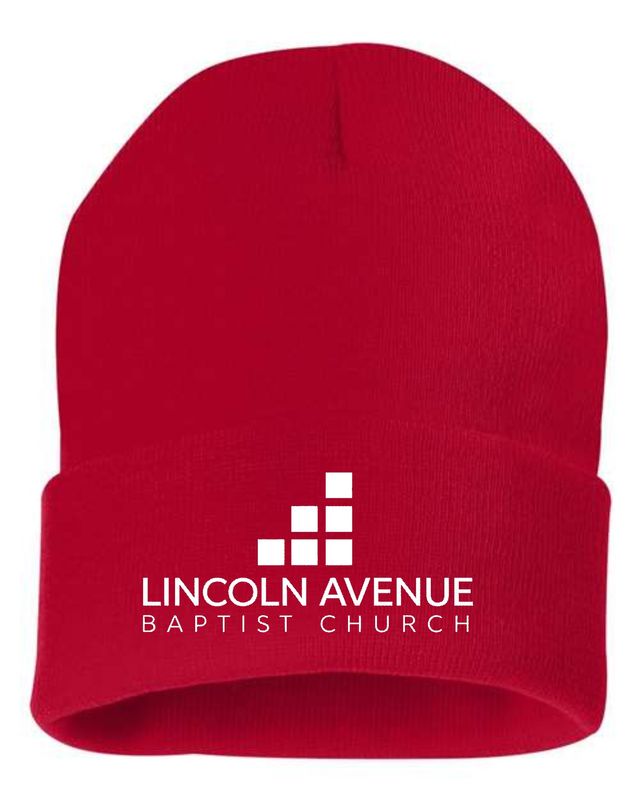 LINCOLN AVENUE-SP12 12" RED CUFFED STOCKING CAP (EMBROIDERED)