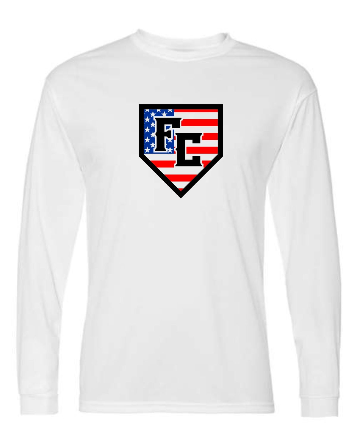 FC-PATRIOTIC HOME PLATE-5104 WHITE DRI-FIT LONG SLEEVE-T (FRONT PRINT ONLY)
