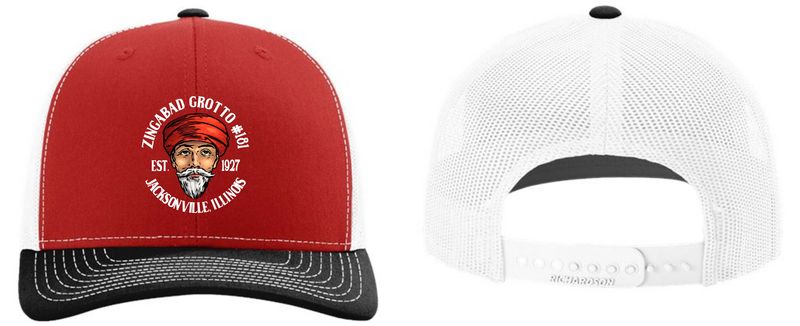 ZINGABAD GROTTO-112 RED/BLACK/WHITE SNAPBACK TRUCKER HAT (EMBROIDERED)