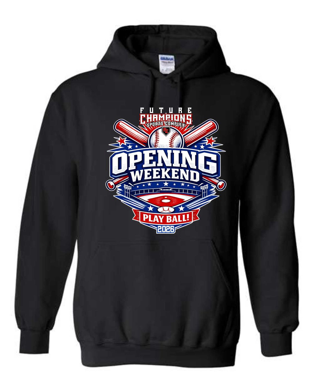 FC-OPENING WEEKEND-18500 BLACK  REGULAR PULLOVER HOODIE (FRONT PRINT ONLY)
