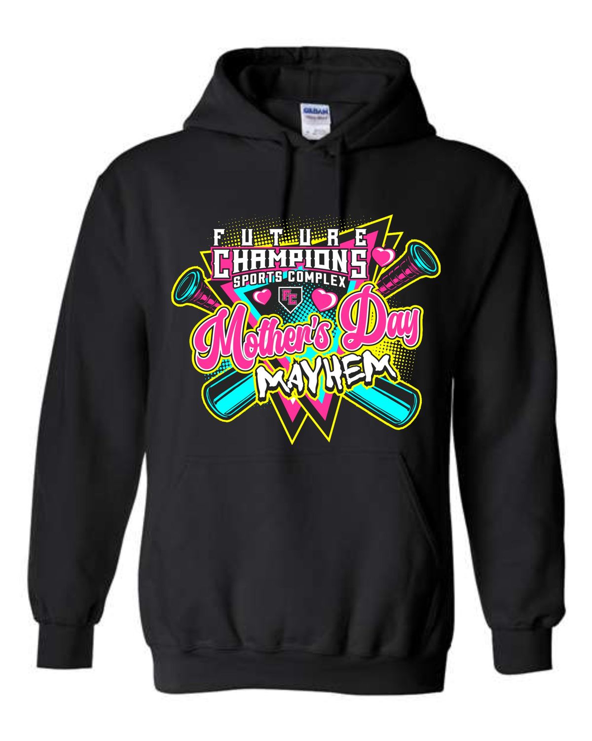 FC-MOTHER'S DAY MAYHEM-18500 BLACK  REGULAR PULLOVER HOODIE (FRONT PRINT ONLY)