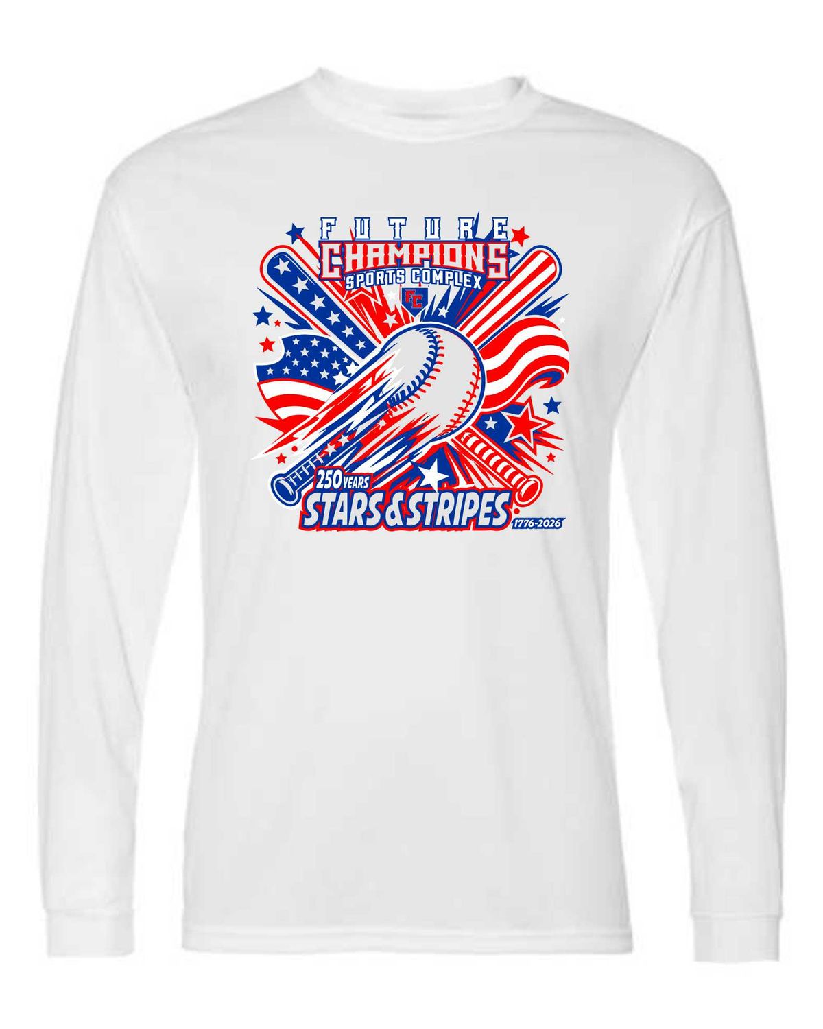 FC-STARS &amp; STRIPES-5104 WHITE DRI-FIT LONG SLEEVE-T (FRONT &amp; BACK PRINT)