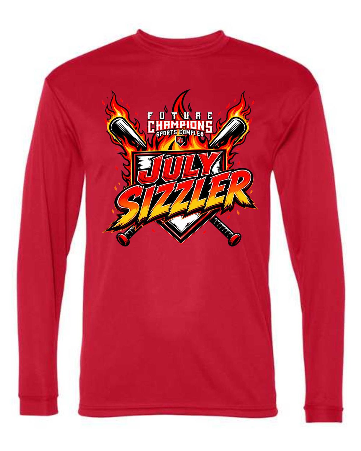 FC-JULY SIZZLER-5104 RED DRI-FIT LONG SLEEVE-T (FRONT &amp; BACK PRINT)