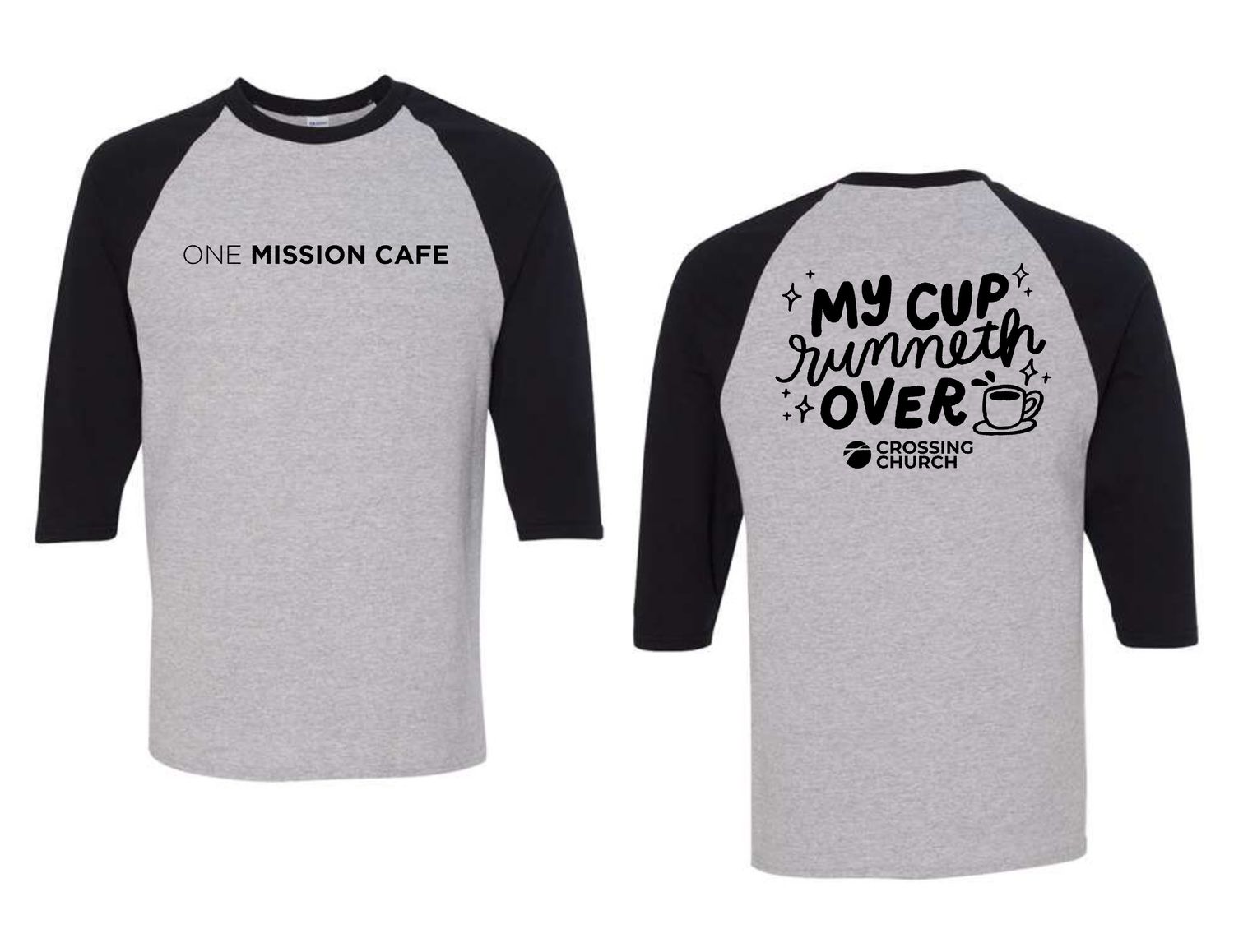 CROSSING CHURCH-5700 BLACK 3/4 SLEEVE BASEBALL-T