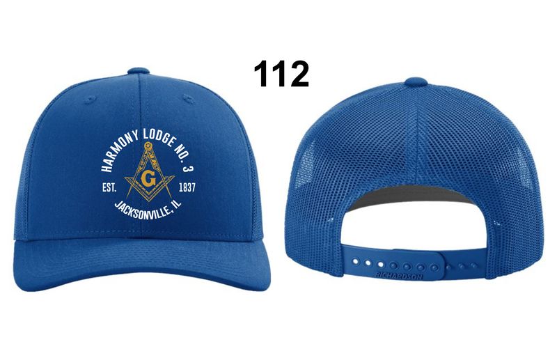 HARMONY LODGE-112  ROYAL BLUE SNAPBACK TRUCKER CAP W/MESH BACK (EMBROIDERED)