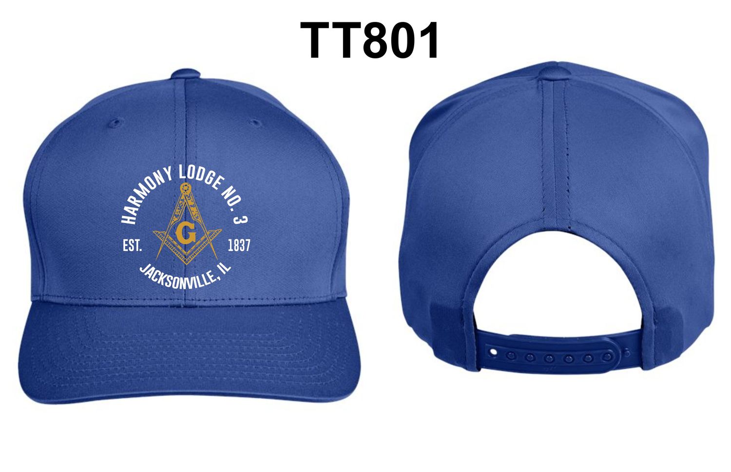 HARMONY LODGE-TT801  ROYAL BLUE PERFORMANCE CAP (EMBROIDERED)