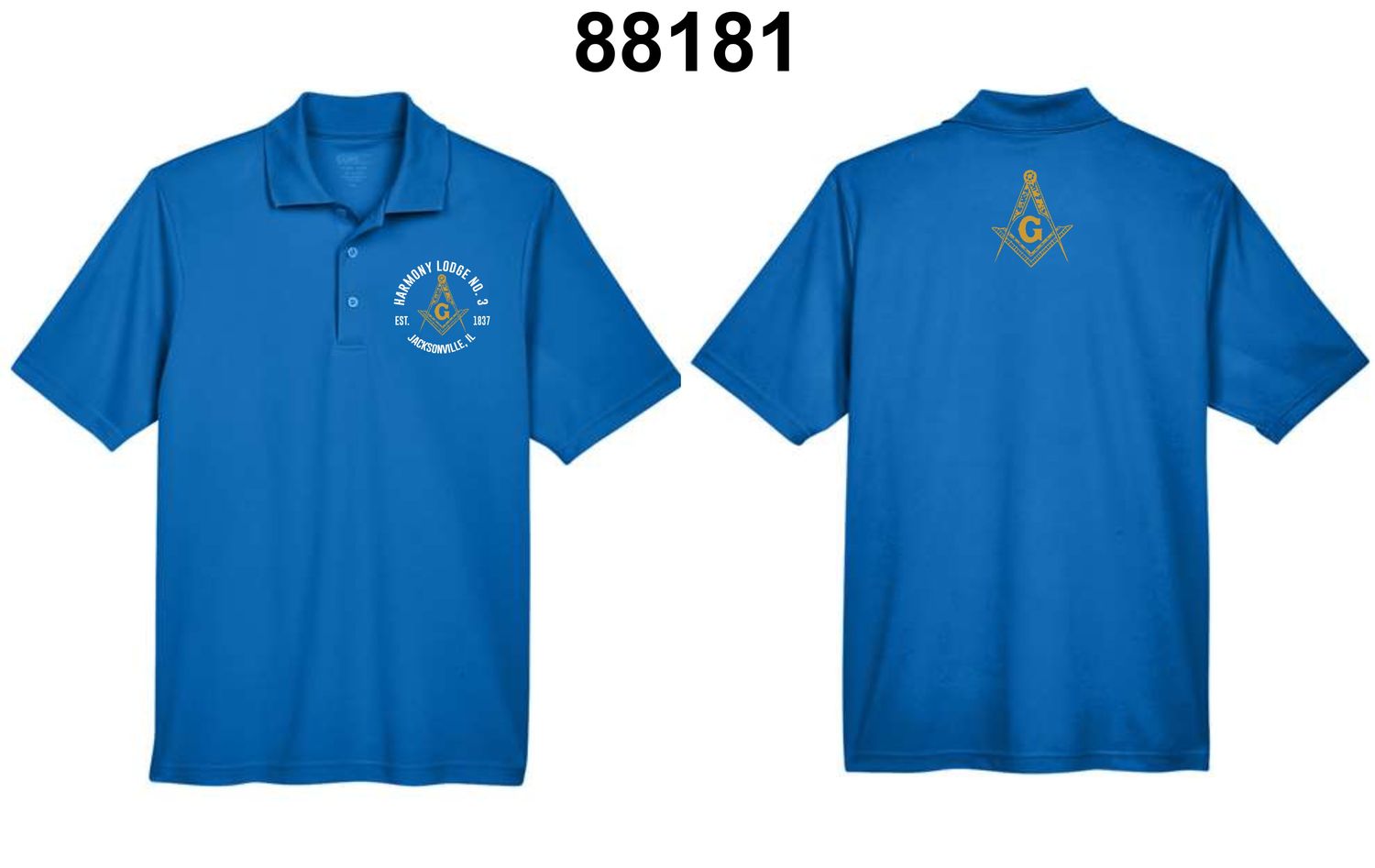 HARMONY LODGE-88181 TRUE ROYAL PERFORMANCE POLO (EMBROIDERED)
