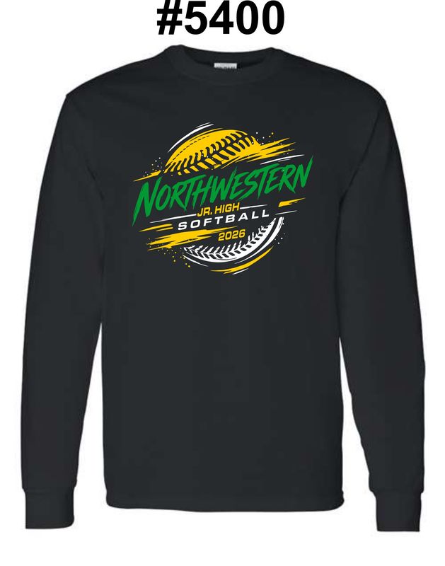 NORTHWESTERN SOFTBALL-5400 BLACK LONG SLEEVE-T
