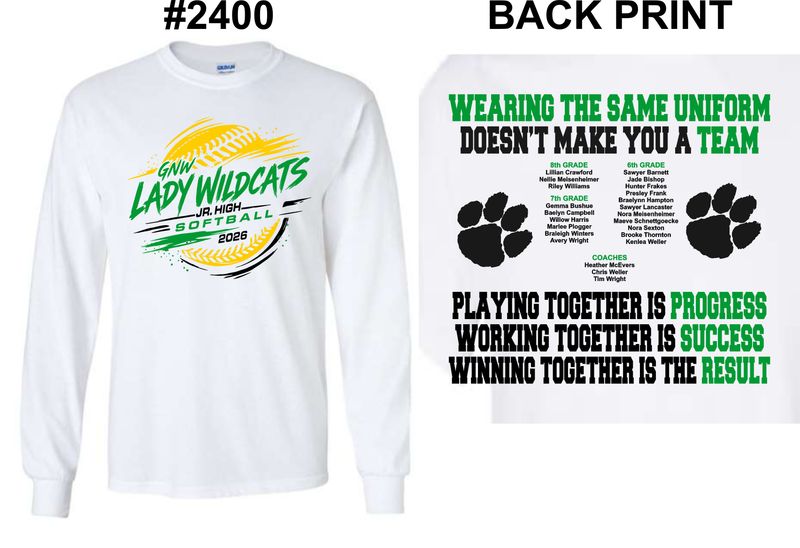 GNW LADY WILDCATS SOFTBALL-2400 WHITE LONG SLEEVE-T