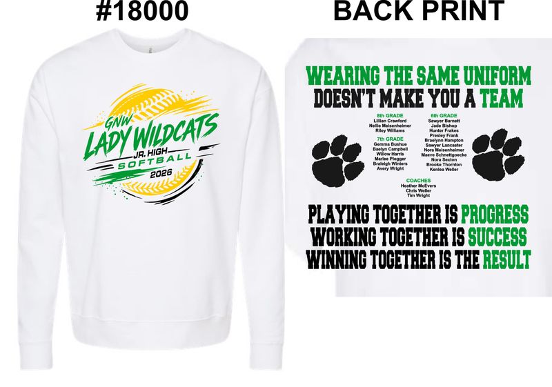 GNW LADY WILDCATS SOFTBALL-18000 WHITE CREWNECK SWEATSHIRT