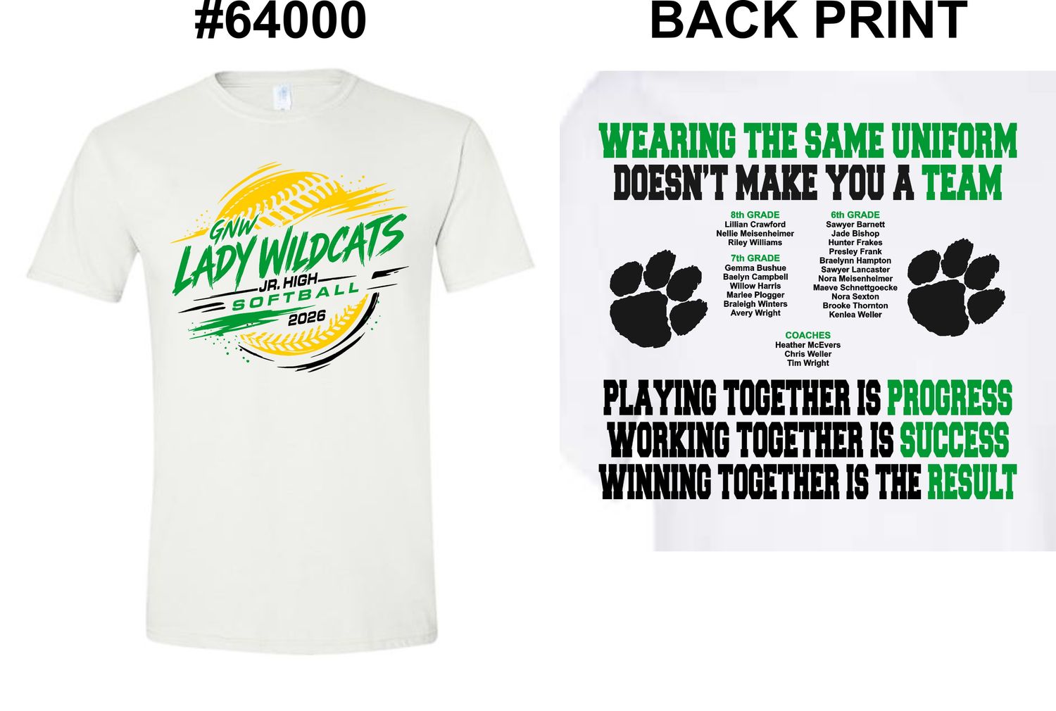 GNW LADY WILDCATS SOFTBALL-64000 WHITE SOFT STYLE-T