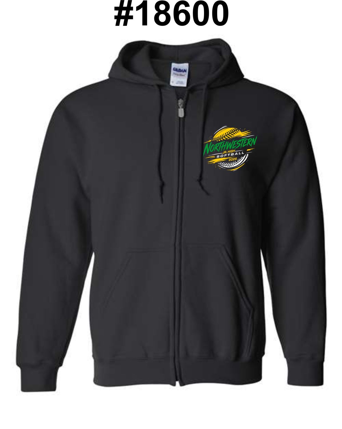 NORTHWESTERN SOFTBALL-18600 BLACK ZIP-UP HOODIE