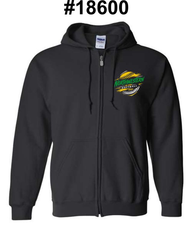 NORTHWESTERN SOFTBALL-18600 BLACK ZIP-UP HOODIE
