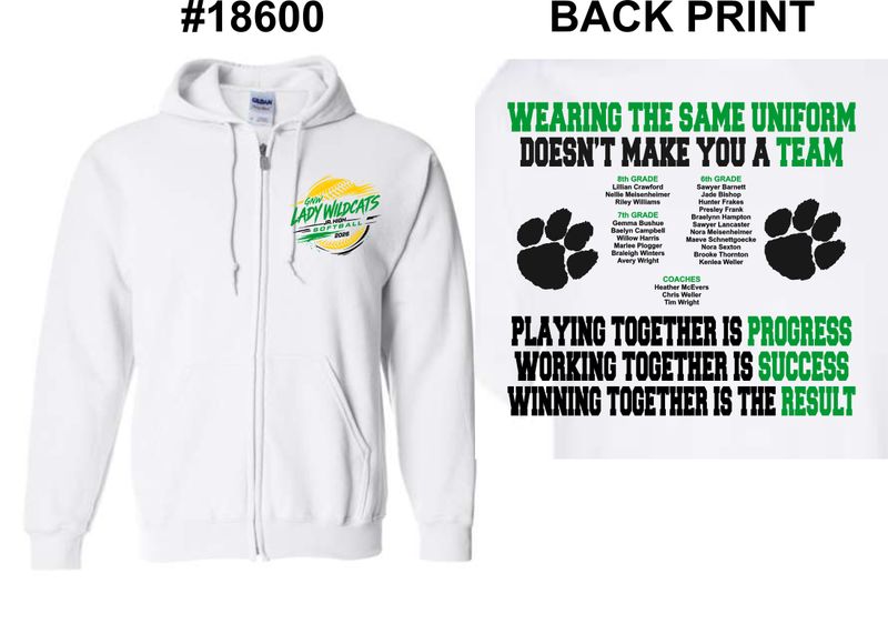 GNW LADY WILDCATS SOFTBALL-18600 WHITE ZIP-UP HOODIE
