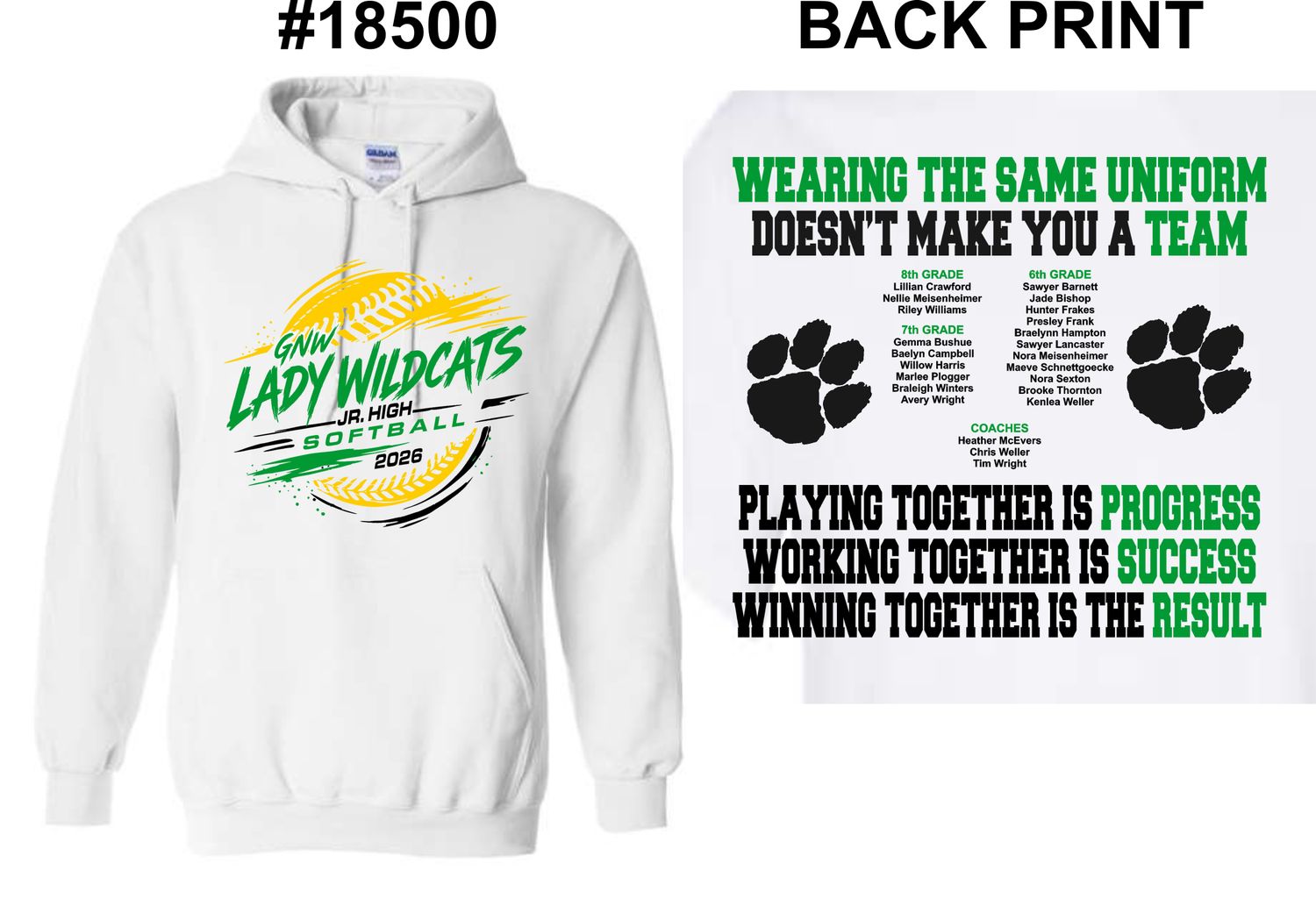 GNW LADY WILDCATS SOFTBALL-18500 WHITE PULLOVER HOODIE