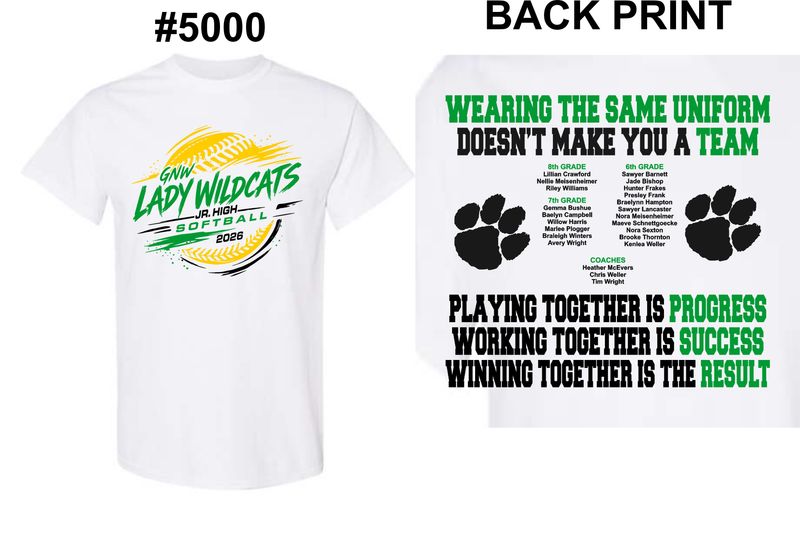 GNW LADY WILDCATS SOFTBALL-5000 WHITE UNI-SEX T-SHIRT