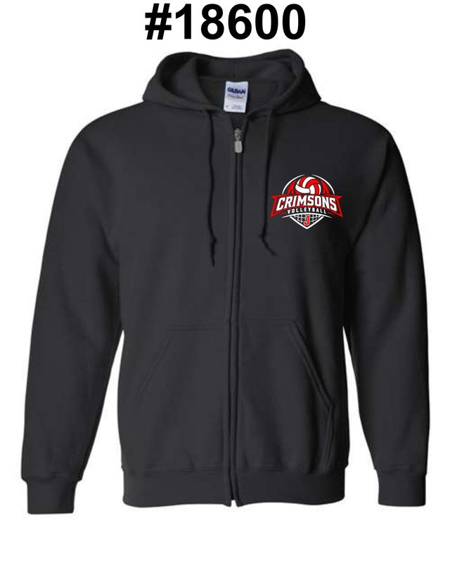 VOLLEYBALL CRIMSONS-18600 BLACK ZIP-UP HOODIE