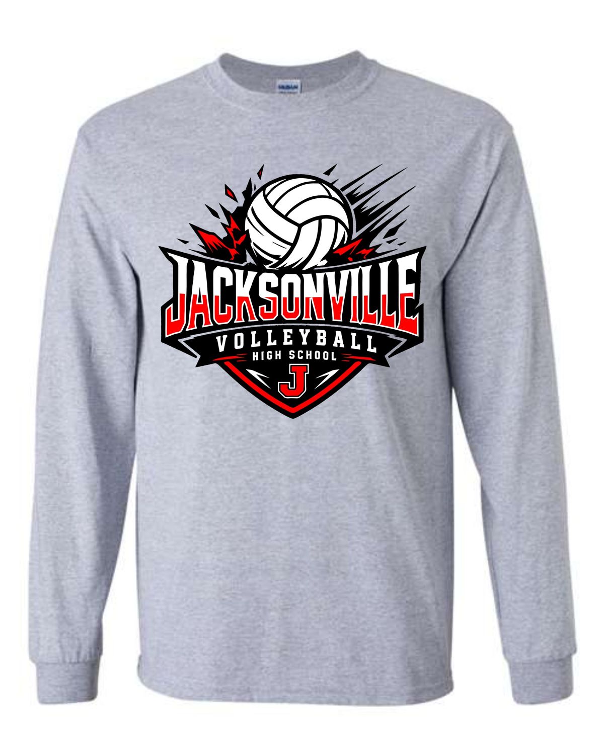 JACKSONVILLE VOLLEYBALL-5400 SPORT GREY LONG SLEEVE-T (FRONT &amp; BACK PRINT)
