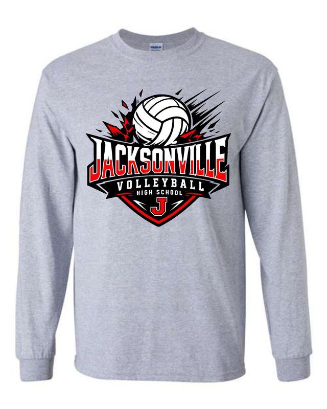 JACKSONVILLE VOLLEYBALL-5400 SPORT GREY LONG SLEEVE-T (FRONT &amp; BACK PRINT)