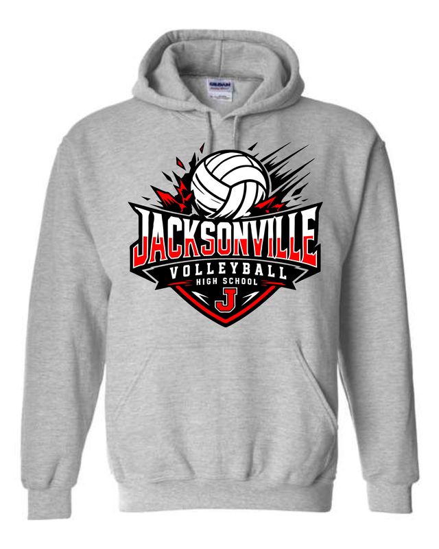 JACKSONVILLE VOLLEYBALL-18500 SPORT GREY PULLOVER HOODIE (FRONT &amp; BACK PRINT)
