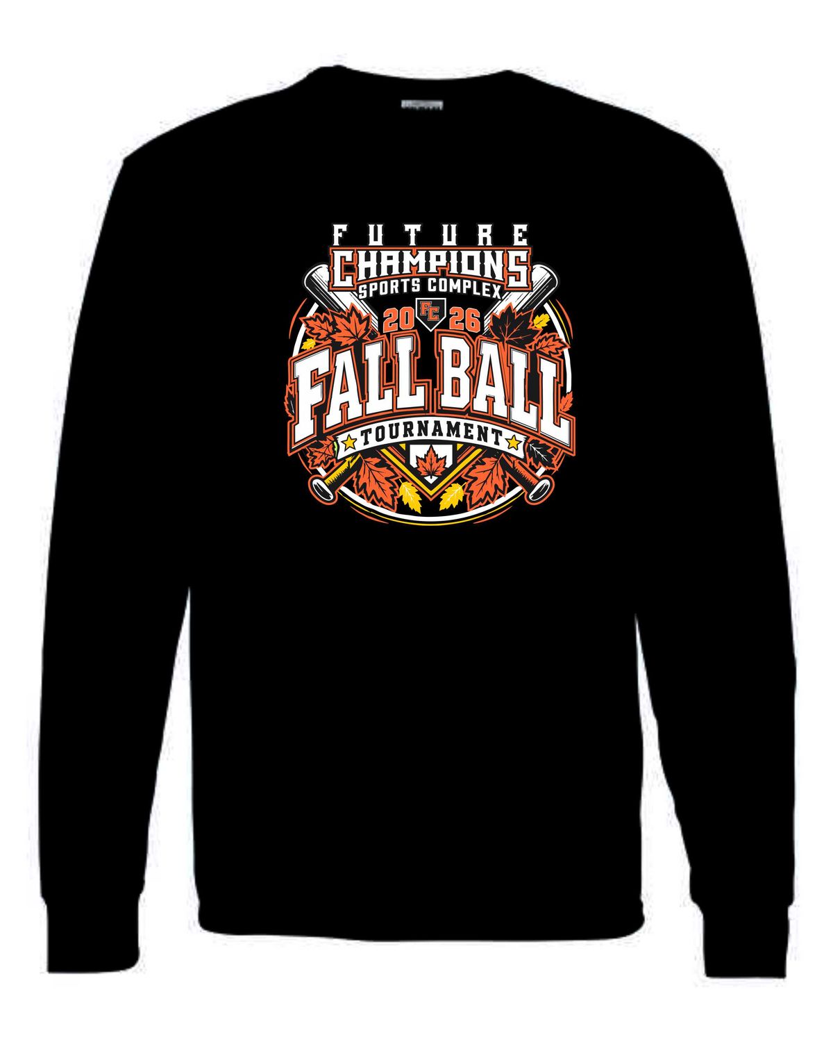 FC-FALL BALL-5400 BLACK REGULAR LONG SLEEVE-T (FRONT &amp; BACK PRINT)