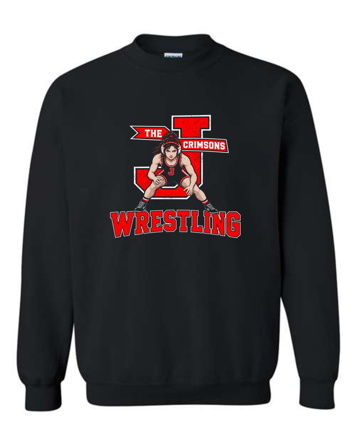 J CRIMSONS WRESTLING-18000 BLACK GIRLS CREWNECK SWEATSHIRT