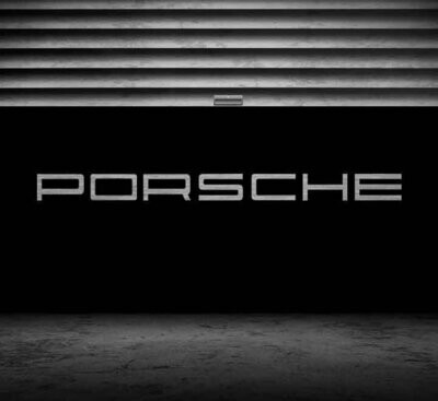 Porsche Logo Letters Brushed Aluminum Garage Sign