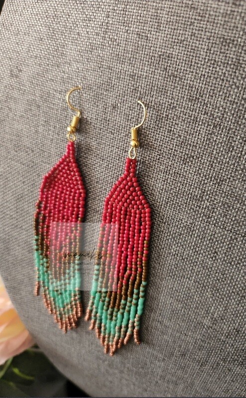 Red, Brown, Teal and Bronze Ombre Earrings