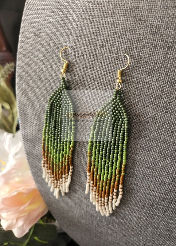 Olive Green, Light Green, Tan and Beige Ombre&#39; Earrings