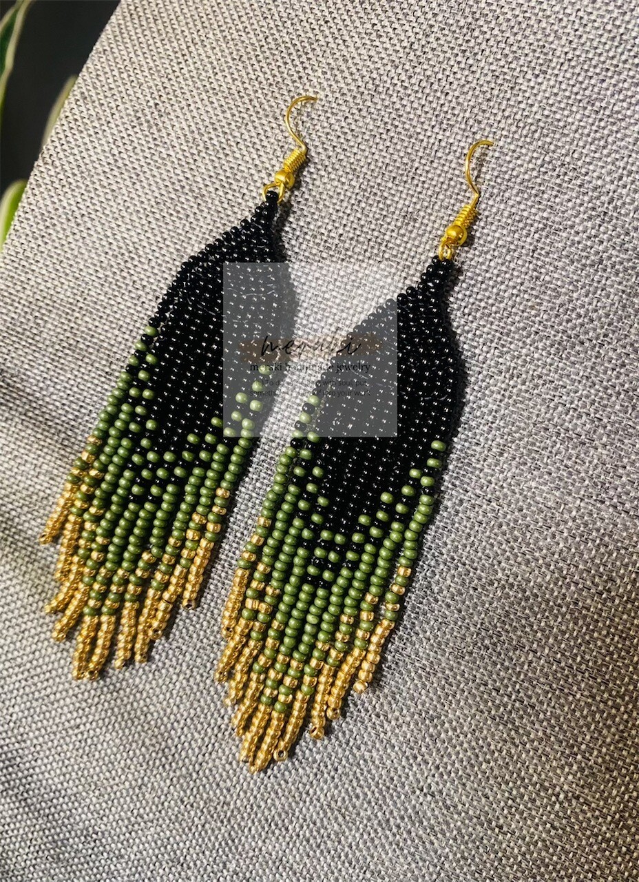 Black, Olive and Gold Ombre Earrings