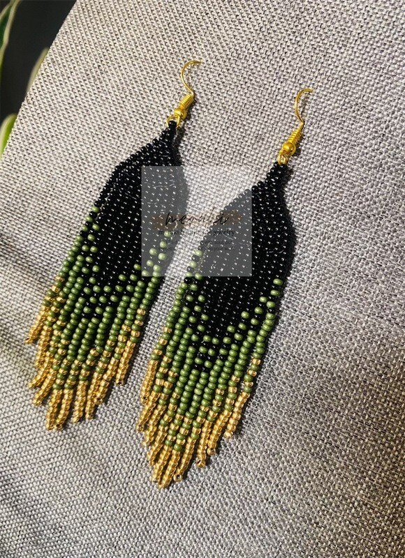 Black, Olive and Gold Ombre Earrings