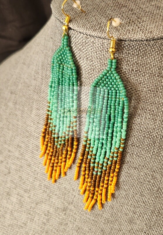 Hunter Green, Light Green, Tan and Orange Ombre Earrings
