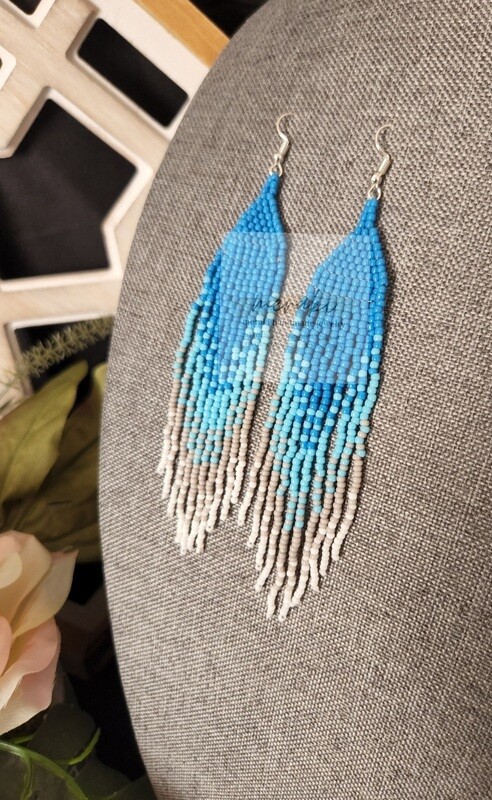 Blue, Light Blue, Light Grey, White Ombre Earrings