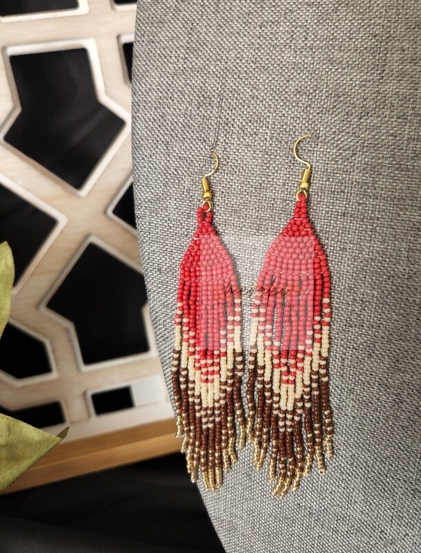 Red, Cream, Brown and Gold Ombre Earrings