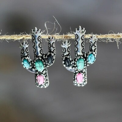 Stud Cactus 3 Stone Earrings