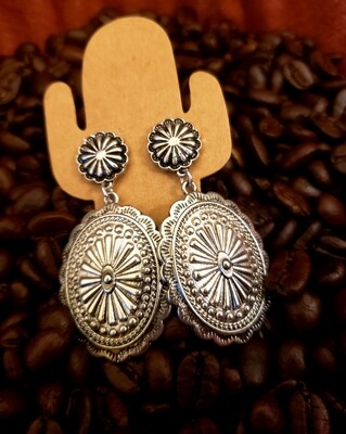 Vintage Silver &amp; Black Conch Drop Earrings