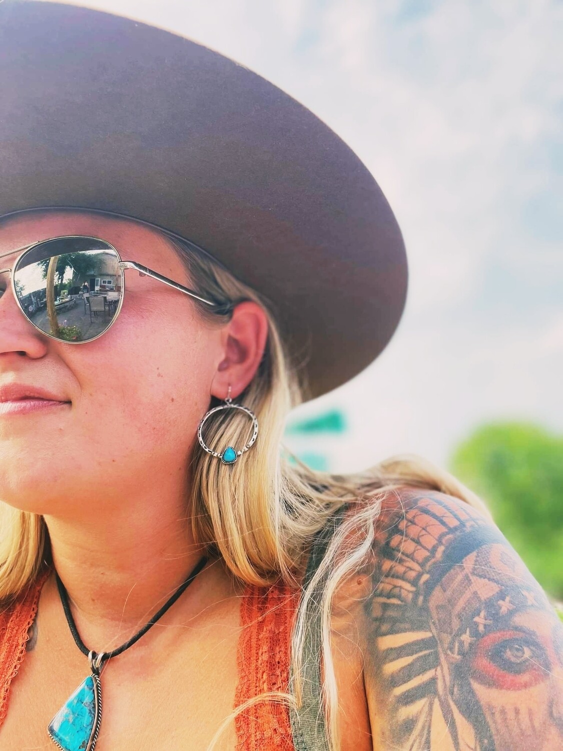 Hoop Turquoise Stone Earrings