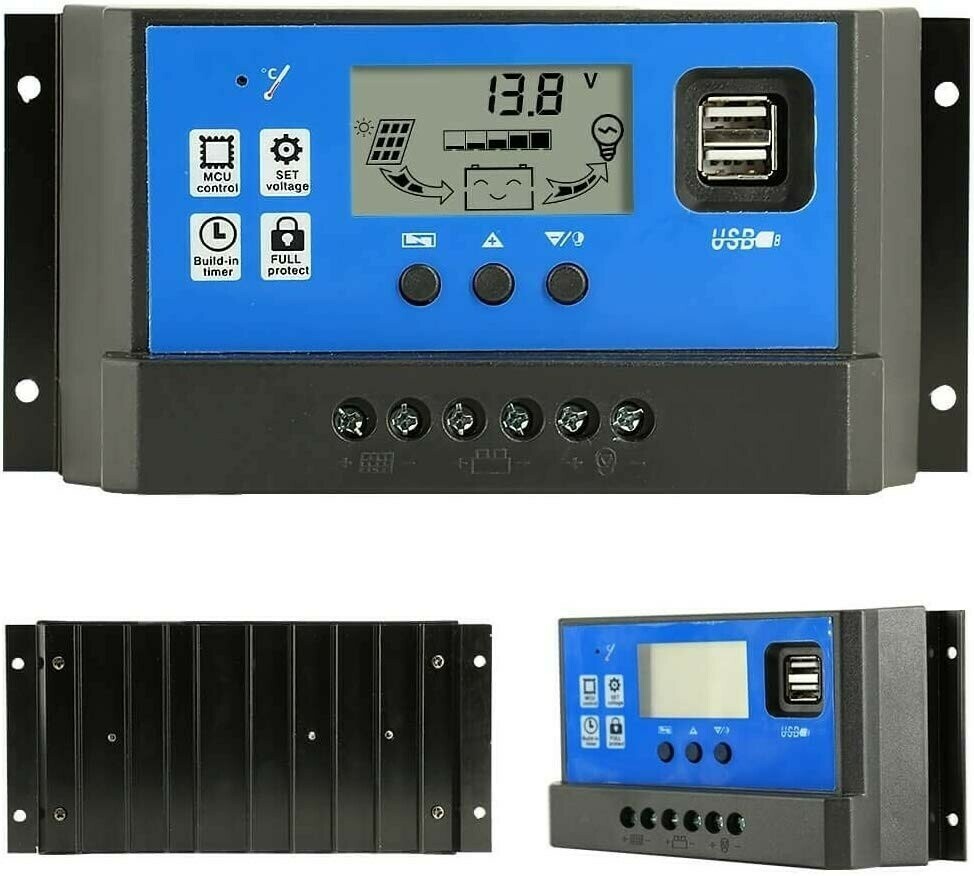 60 Amps Regulateur Panneau Solaire Dual USB PWM Solar Charge Controller 60A  12V/24V Auto Adjustable Parameter LCD Display Regulator Load Timer Setting