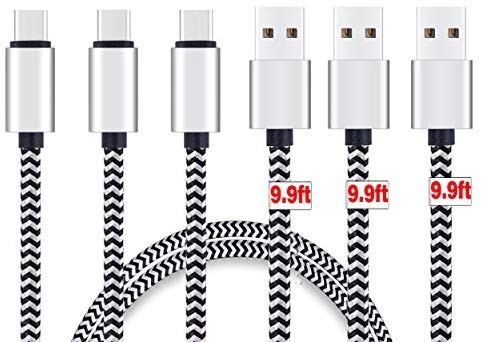 Cable 10 Pieds USB Type C Cable High Speed Type-C to USB A Sync & Charging Nylon Braided Cable for Smartphone & Tablets
