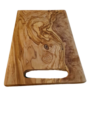 Planche à découper rectangulaire pratique avec poignée intégrée en bois d'olivier artisanale (sans aucun traitement) dimensions 36cmx20cm