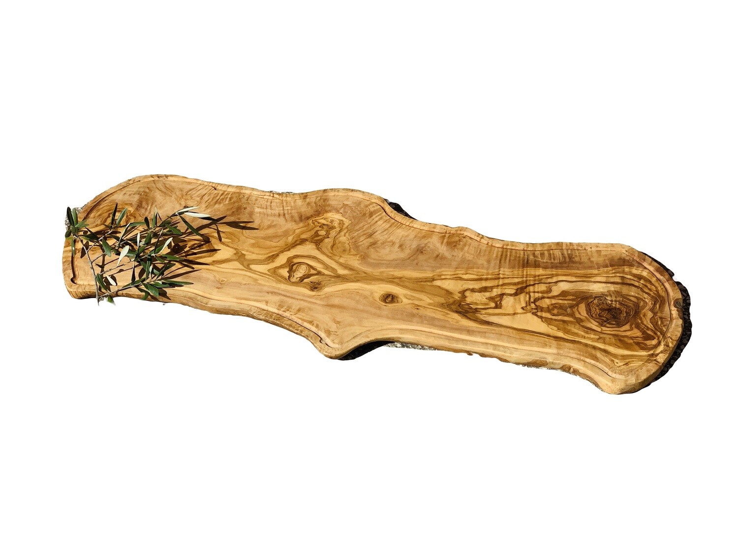 Planche à viande rustique bord fini sans manche format ovale en bois d'olivier artisanale (sans aucun traitement)
