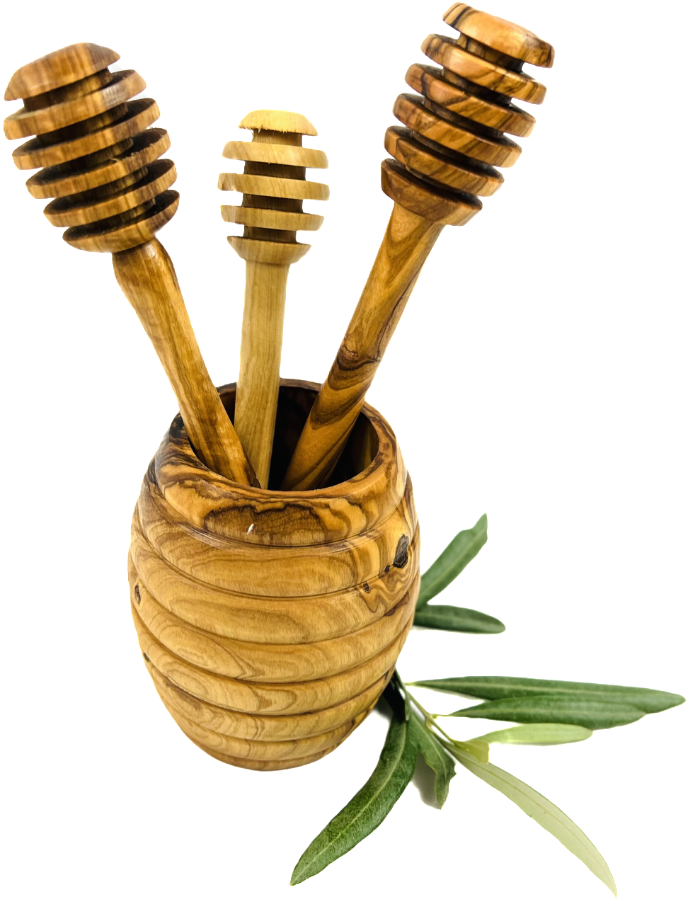 Pot à miel cylindré avec sa Cuillère à miel en bois d'olivier artisanale sans aucun traitement 