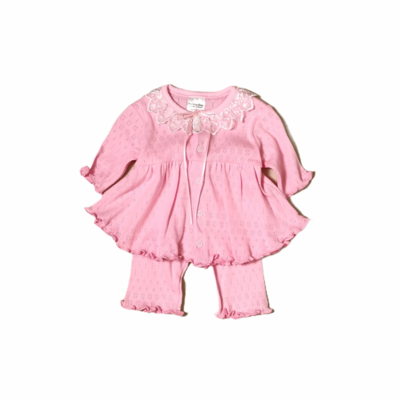 Pink Pointelle Ruffle Dress + Pant Set