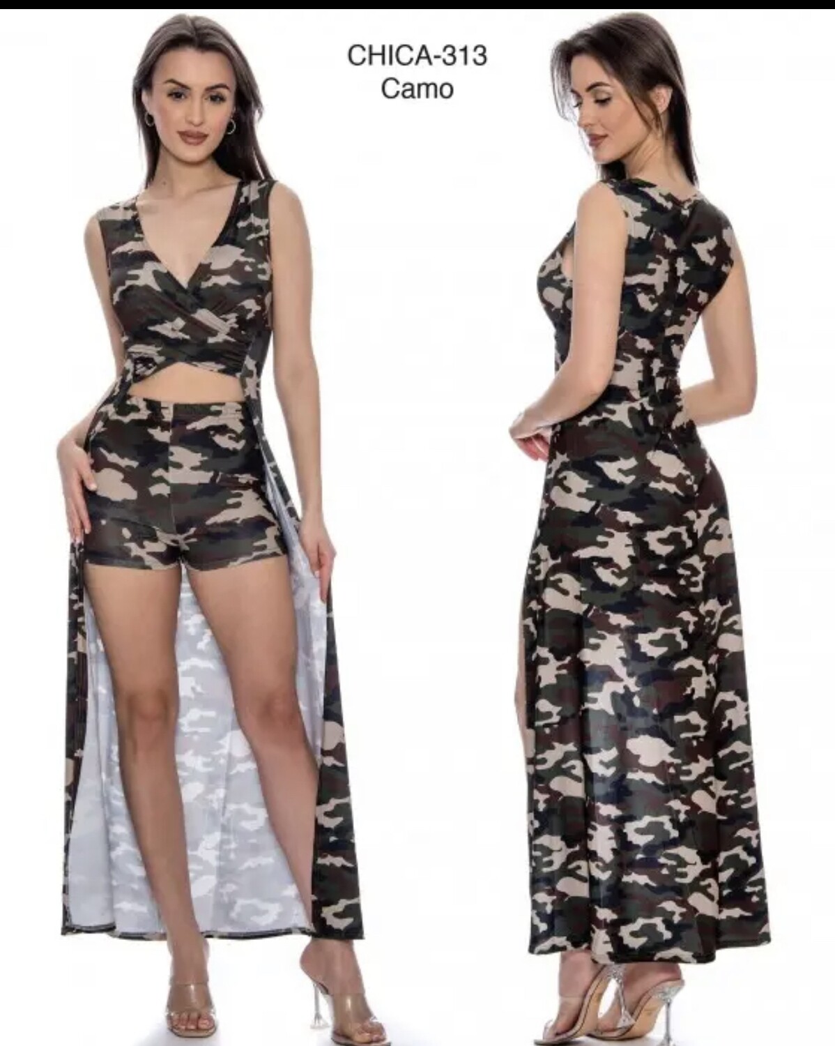 TRUE ROCK WOMEN SUMMER CAMO SHORTS AND COVER SET, Size: Small
