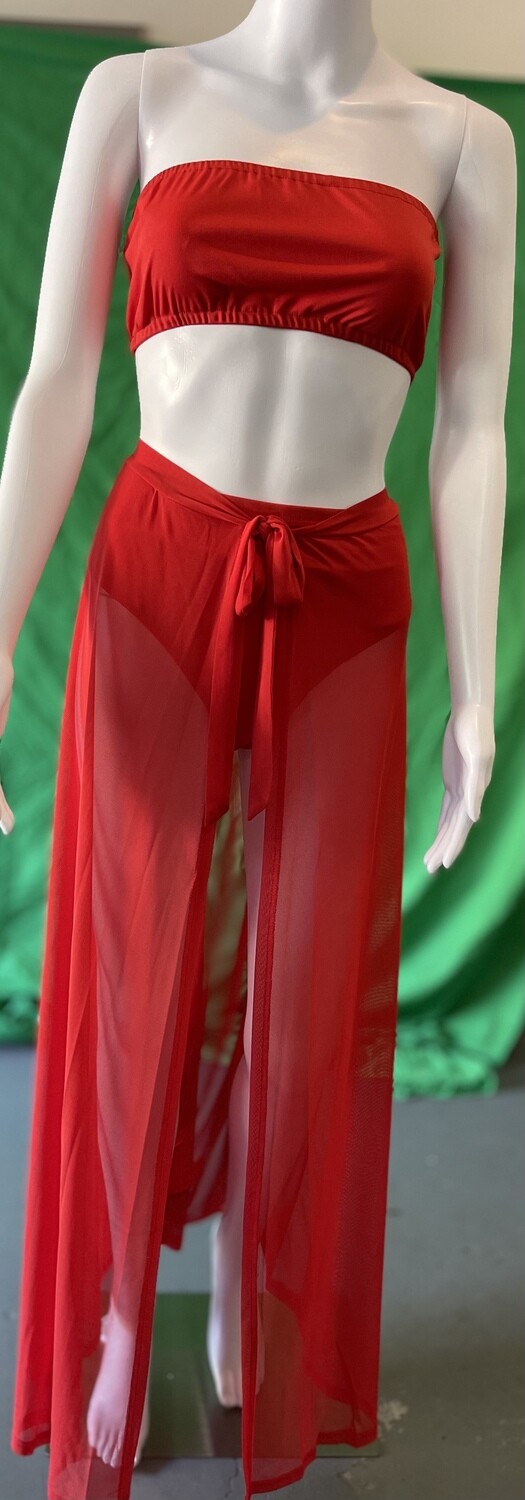 WOMEN SUMMER SWIMWEAR SKIRT SET, Color: Red, Size: Small