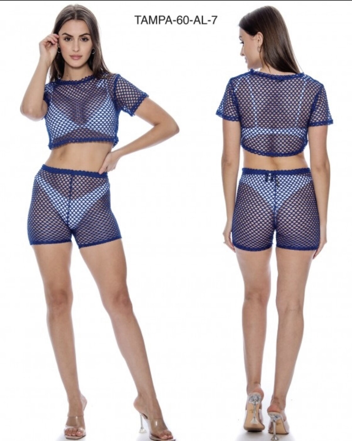 AMERICAN LEISURE 2 PC FISHNET SWIMSUIT COVER, Size: Small, Color: Navy
