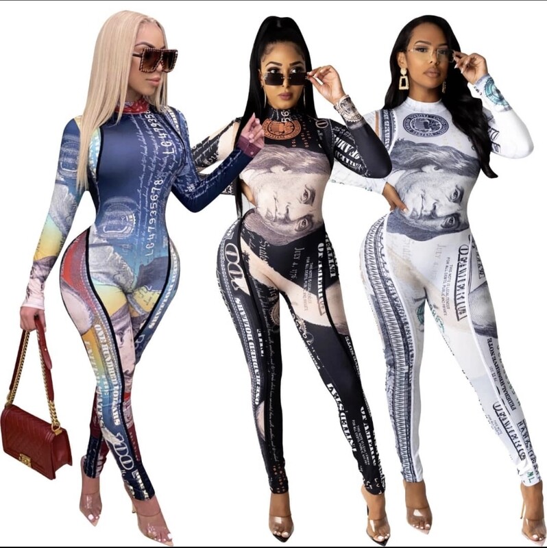 WOMEN LONG SLEEVE MONEY JUMPSUIT