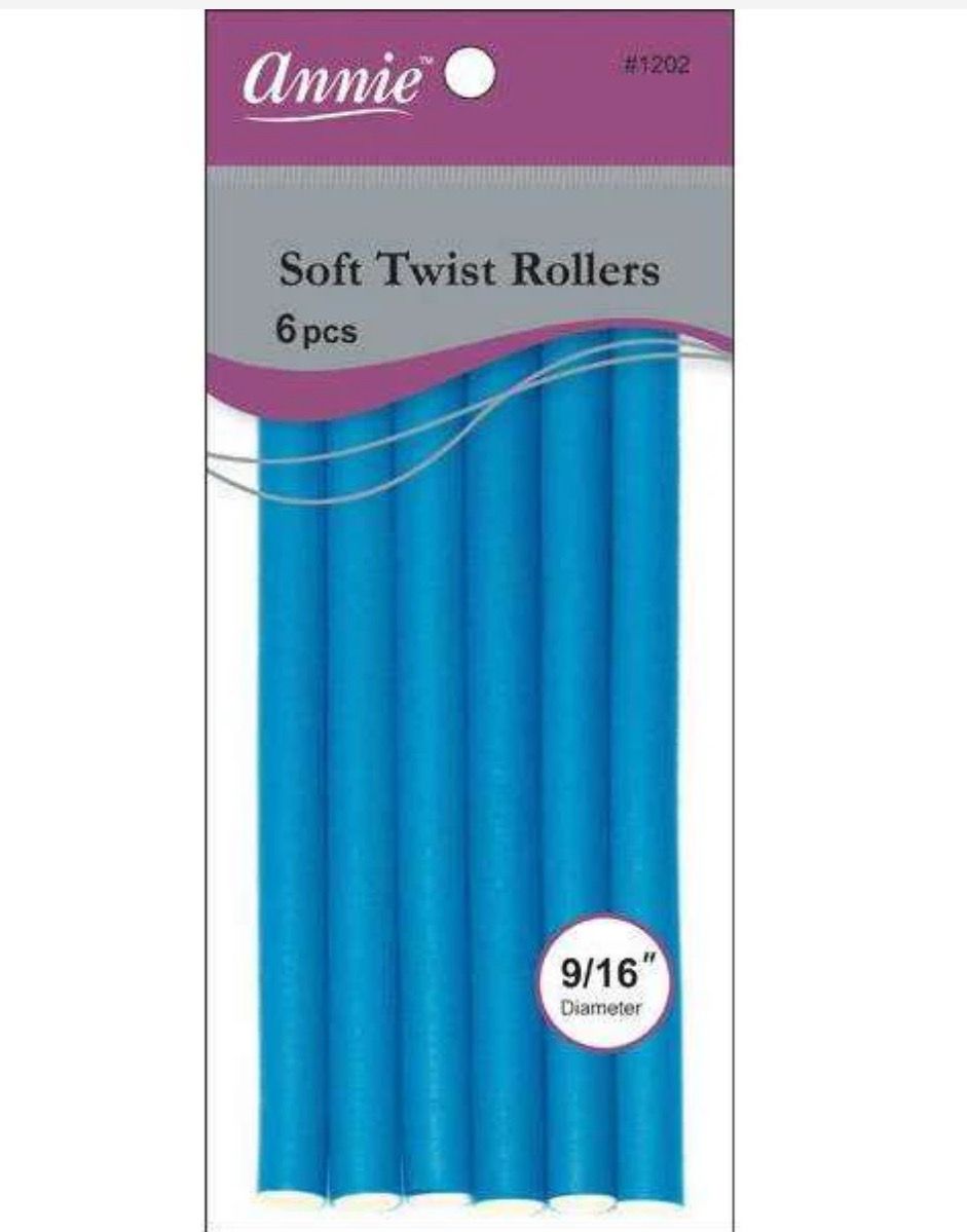 Annie Soft Twist Rollers 9/16in, 6 Count Heatless Hair Curlers, Blue