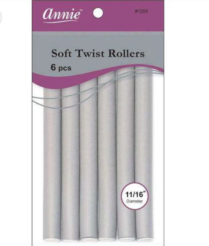 Annie Soft Twist Rollers 11/16in, 6 Count Heatless Hair Curlers, Gray