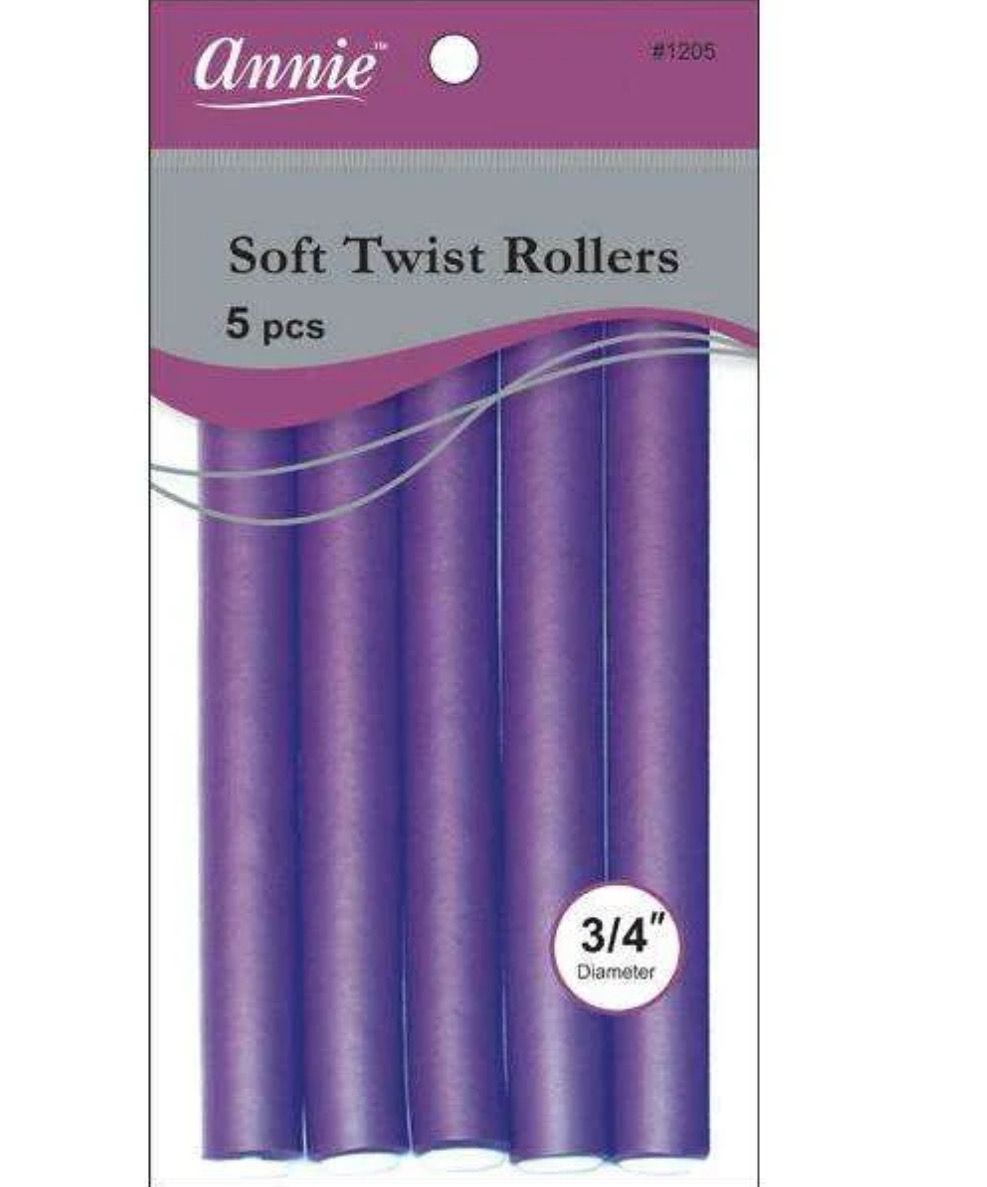 Annie Soft Twist Rollers 3/4in, 5 Count Heatless Hair Curlers, Purple